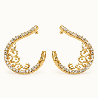 Front view of Gilded Pave Ear Climbers gold-tone pave ear climber earrings