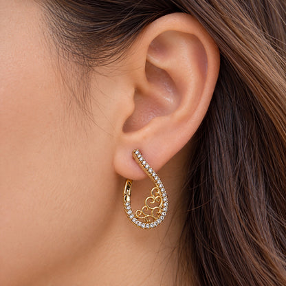 Gilded Pave Ear Climbers gold-tone pave ear climber earrings worn on model