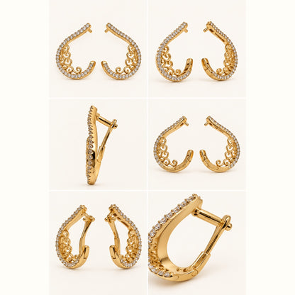 360 degree view of Gilded Pave Ear Climbers gold-tone pave ear climber earrings