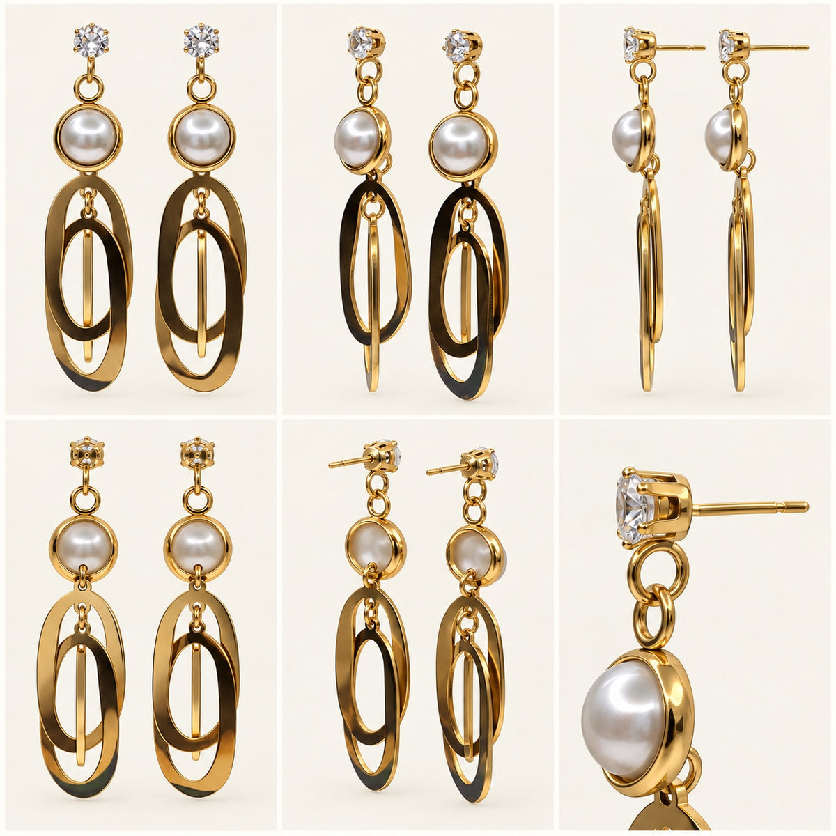 360 degree view of Gilded Pearl Oval Loop Drops gold-tone pearl oval loop drop earrings