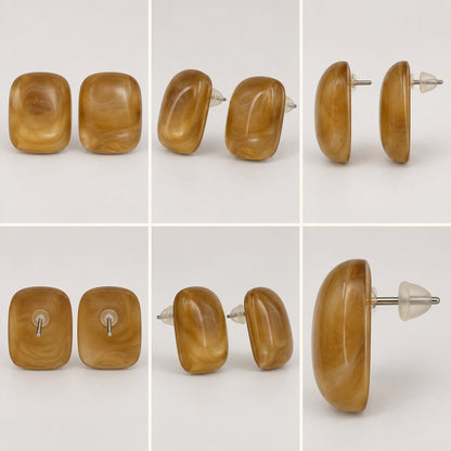 360 degree collage of the Golden Honey Swirl Cabochon Studs from every angle
