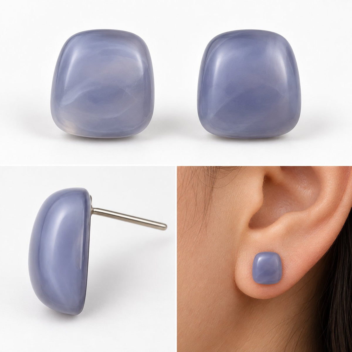 Model wearing the Lavender Mist Cabochon Studs
