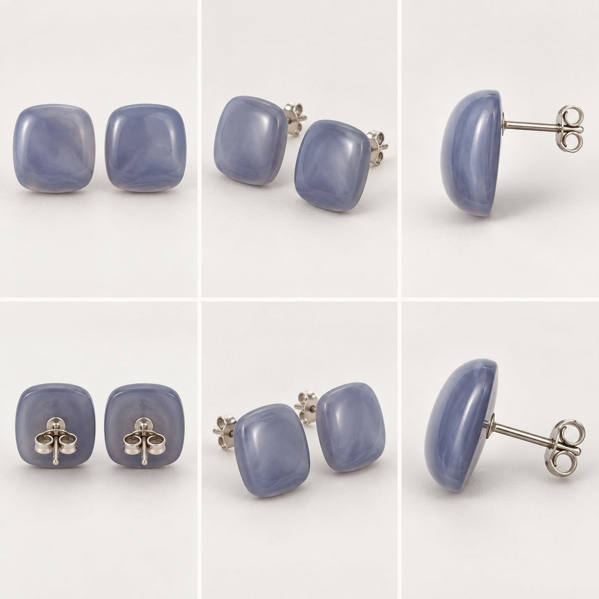 360 degree collage of the Lavender Mist Cabochon Studs from every angle