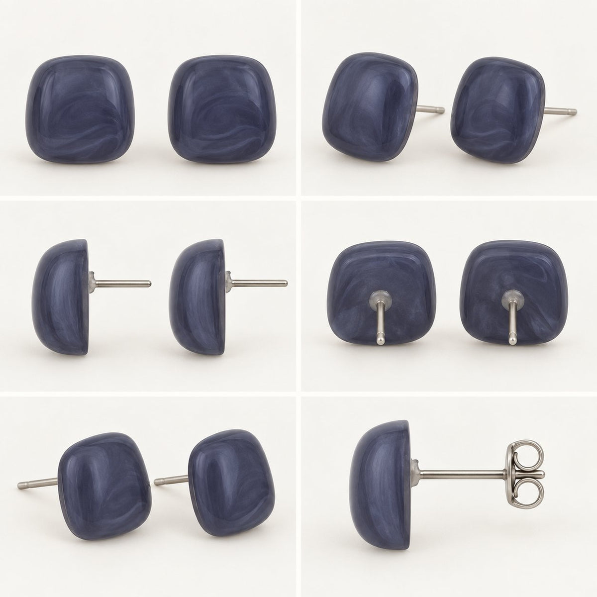 360 degree collage of the Midnight Blue Cabochon Studs from every angle