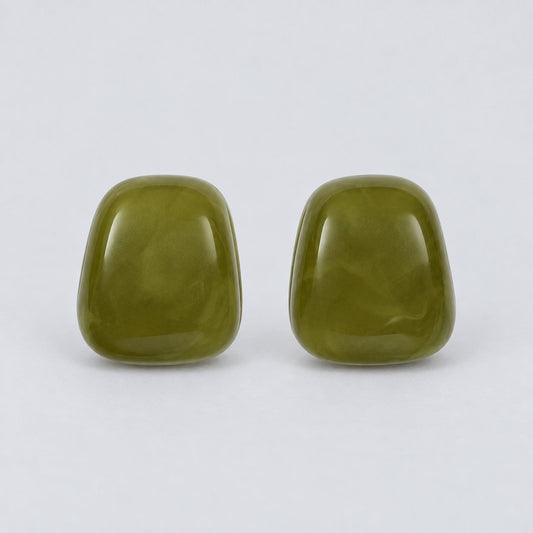 Front view of the moss green cabochon stud earrings