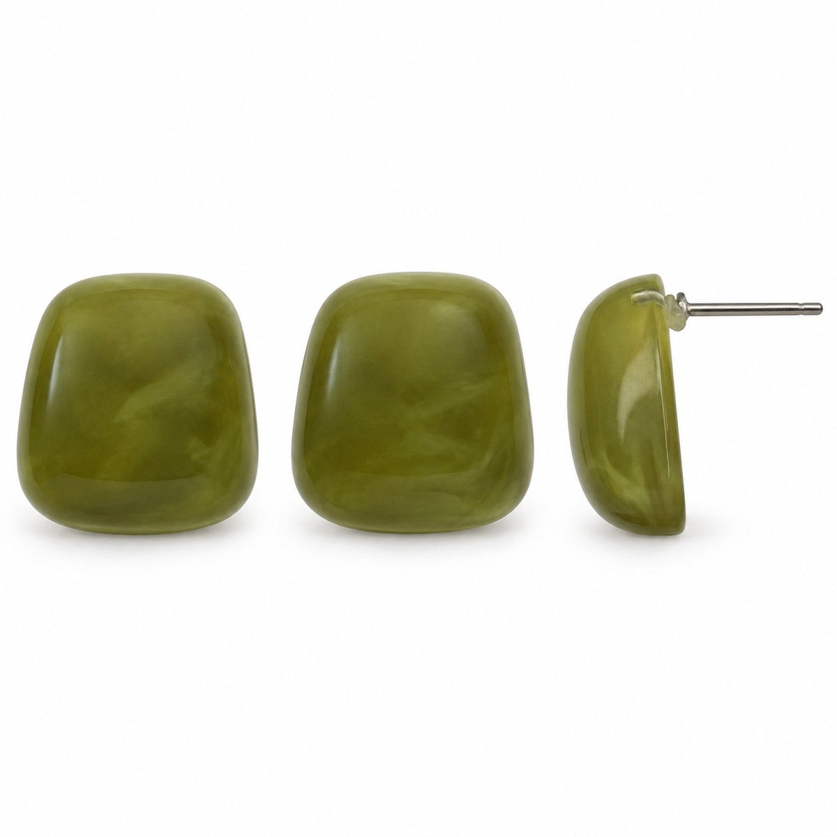 Side view of the Moss Green Cabochon Studs showing the domed profile