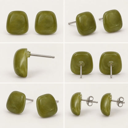 360 degree collage of the Moss Green Cabochon Studs from every angle