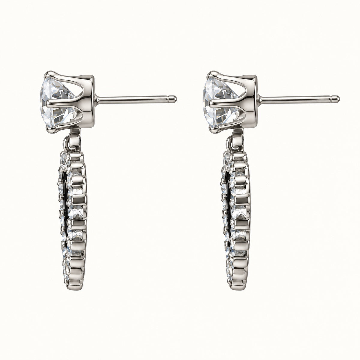 Side view of the Noir Heart Halo Drops showing the stone top and halo drop