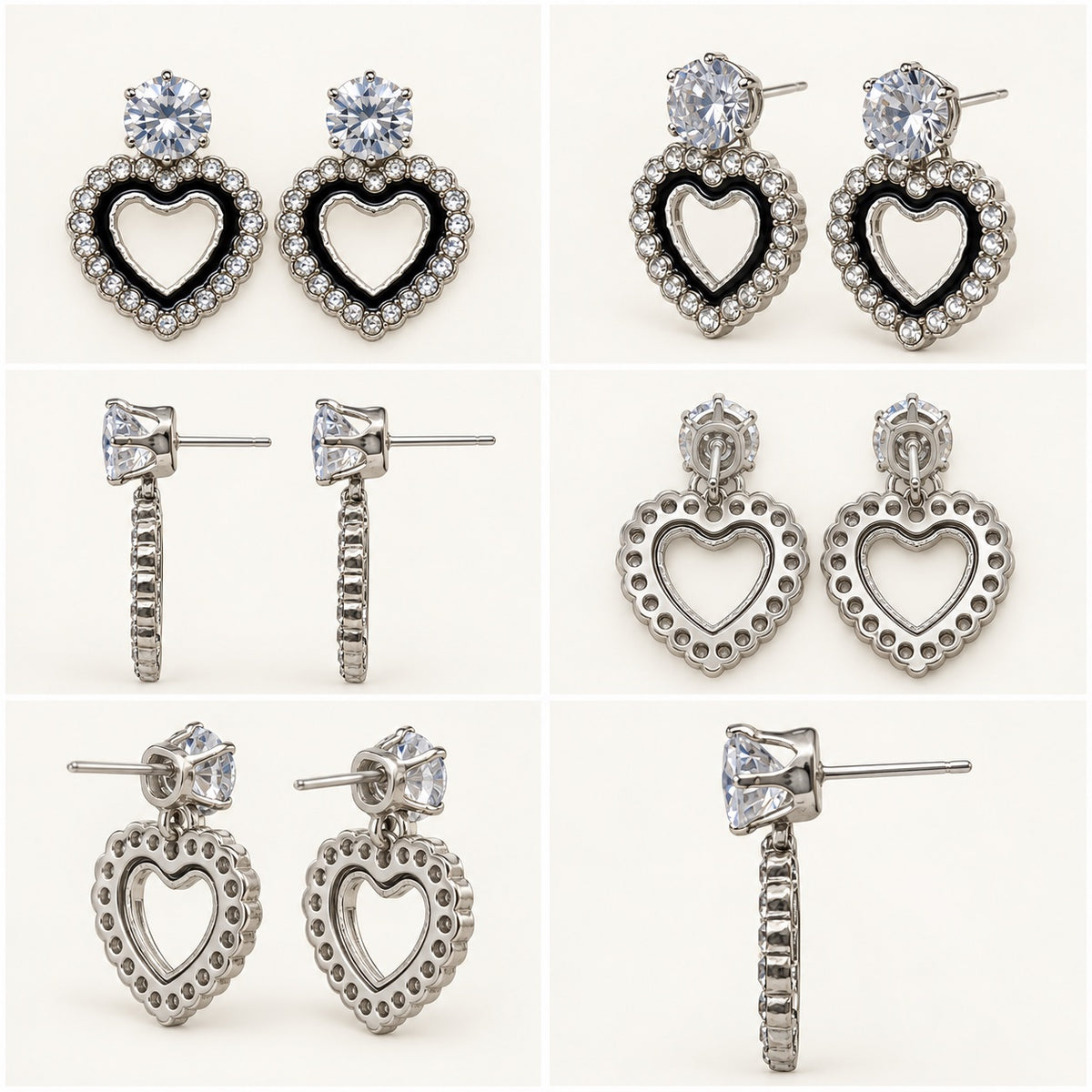 360 degree collage of the Noir Heart Halo Drops from every angle