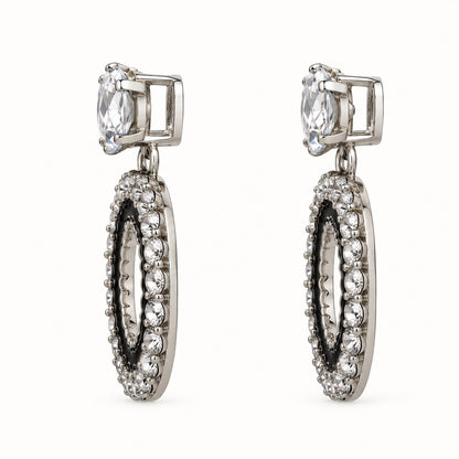 Side view of the Noir Orbit Halo Drops showing the stone top and halo drop
