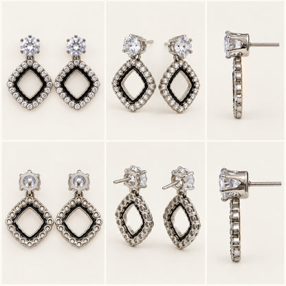 360 degree collage of the Noir Rhombus Halo Drops from every angle