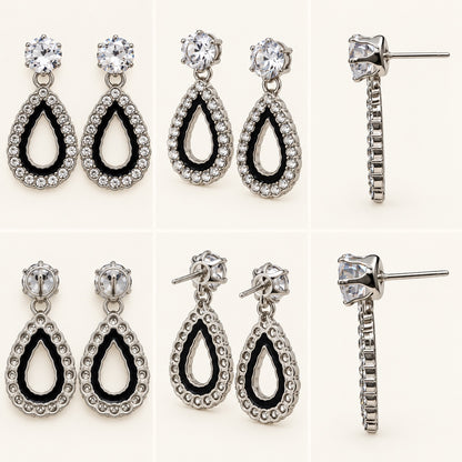 360 degree collage of Noir Teardrop Halo Drop Earrings from every angle