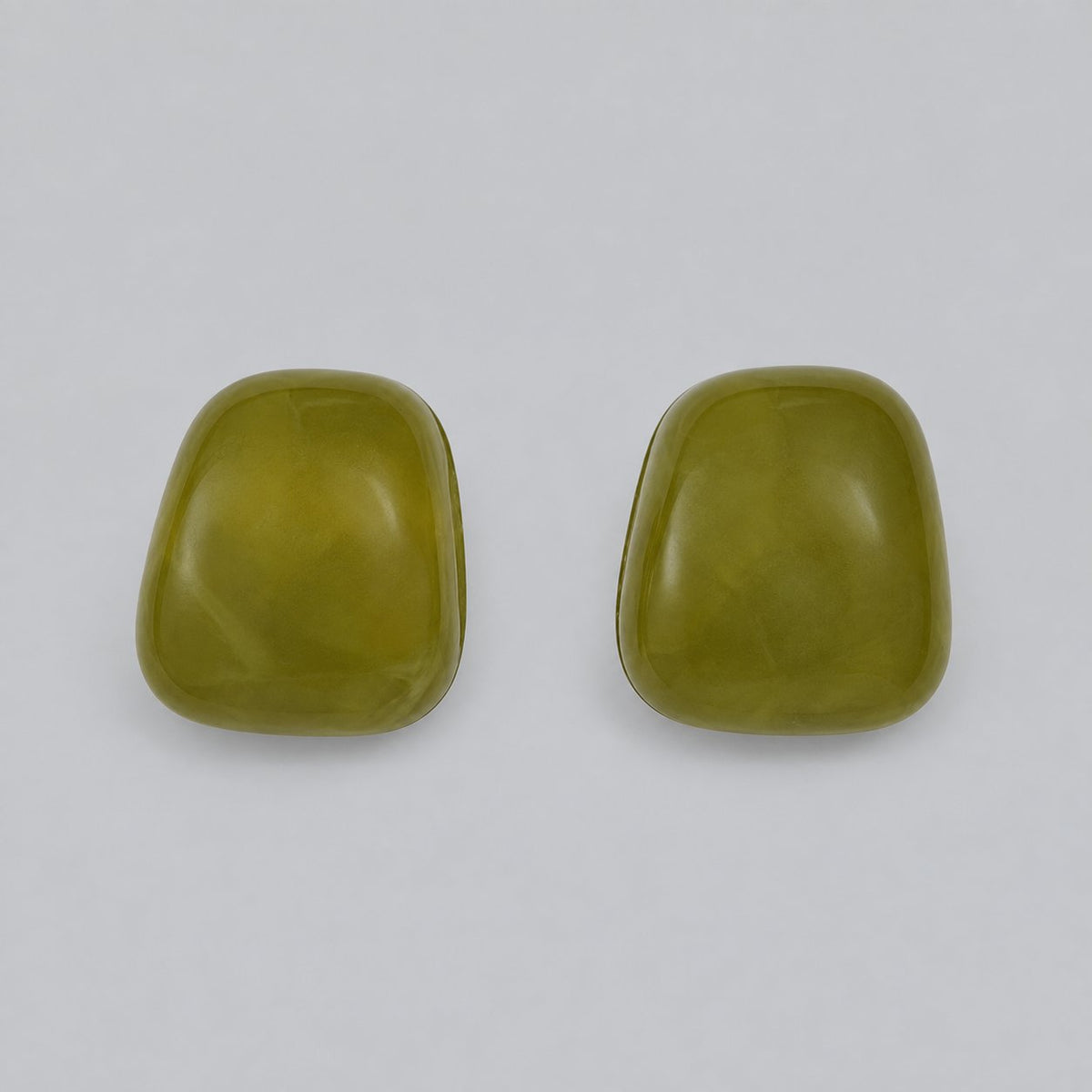 Front view of olive green cushion cabochon stud earrings