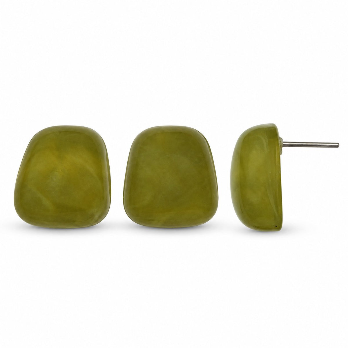 Side view of Olive Grove Cabochon Studs showing the domed shape and push-back post