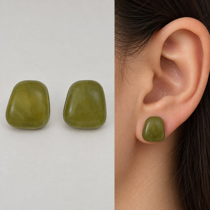 Model wearing Olive Grove Cabochon Stud Earrings