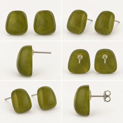 360 degree collage of Olive Grove Cabochon Stud Earrings from every angle