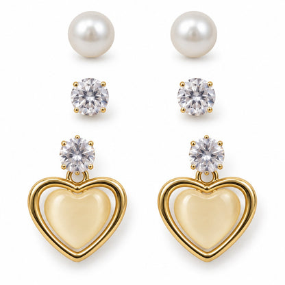 Front view of the Opaline Heart Earring Trio with all three pairs