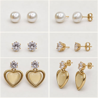 360 degree collage of Opaline Heart Earring Trio from every angle