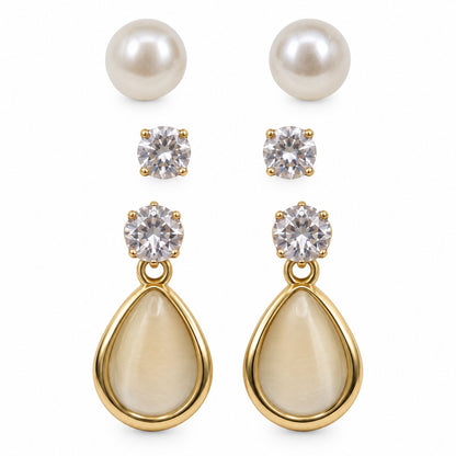 Front view of the Opaline Teardrop Earring Trio with all three pairs