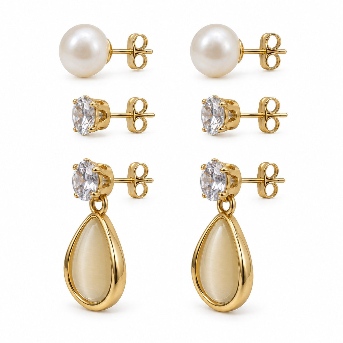 Side view of Opaline Teardrop Earring Trio showing the push-back posts