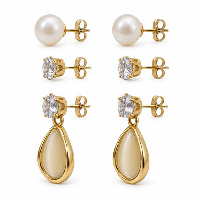 Side view of Opaline Teardrop Earring Trio showing the push-back posts