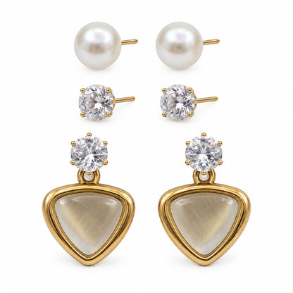Front view of the Opaline Trillion Earring Trio with all three pairs