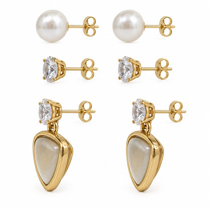 Side view of Opaline Trillion Earring Trio showing the push-back posts