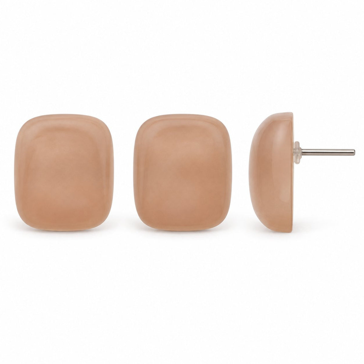 Side view of Peach Blush Cabochon Studs showing the domed profile and push-back post
