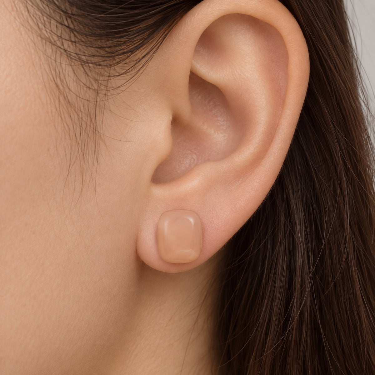Model wearing Peach Blush Cabochon Stud Earrings