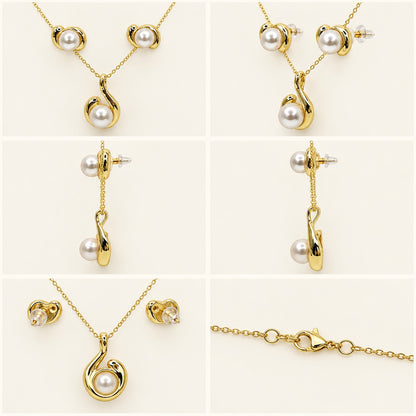 360 degree collage of Pearl Swirl Necklace Set from every angle