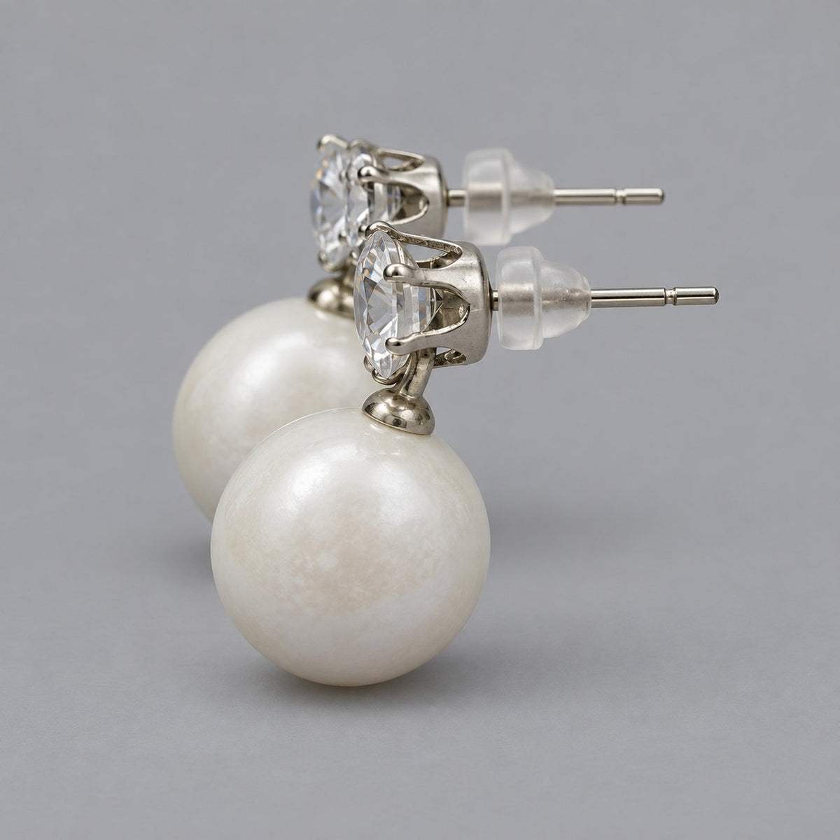 Side view of Pearl White Lustre Orb Drops showing the orb and push-back post