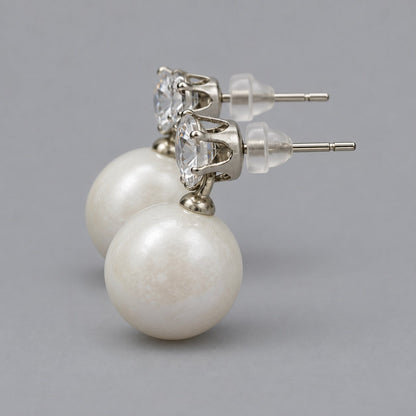 Side view of Pearl White Lustre Orb Drops showing the orb and push-back post