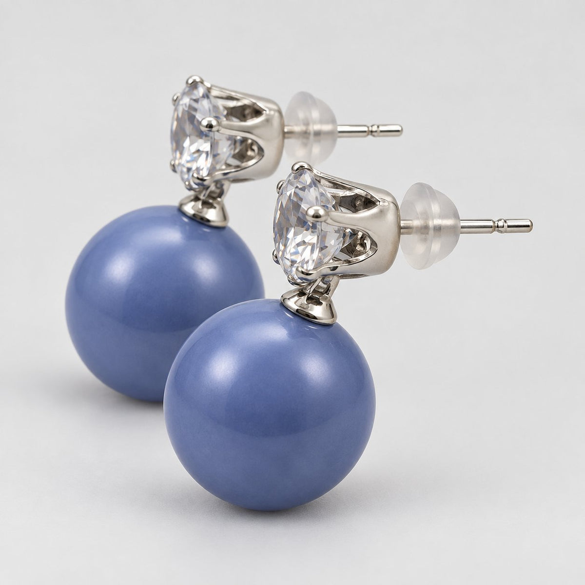 Side view of Periwinkle Blue Lustre Orb Drops showing the orb and push-back post