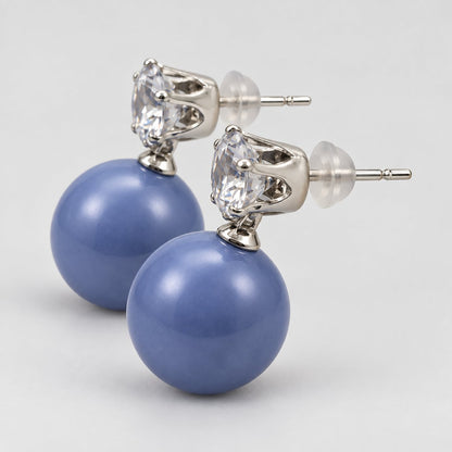 Side view of Periwinkle Blue Lustre Orb Drops showing the orb and push-back post