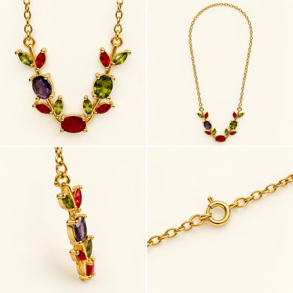Side view of Rainbow Vine CZ Necklace showing the stone settings
