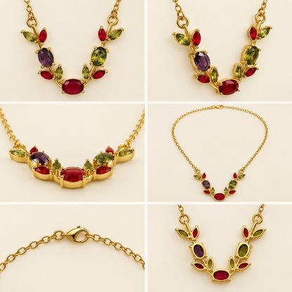 Multi-angle 360 view of Rainbow Vine CZ Necklace including the lobster clasp