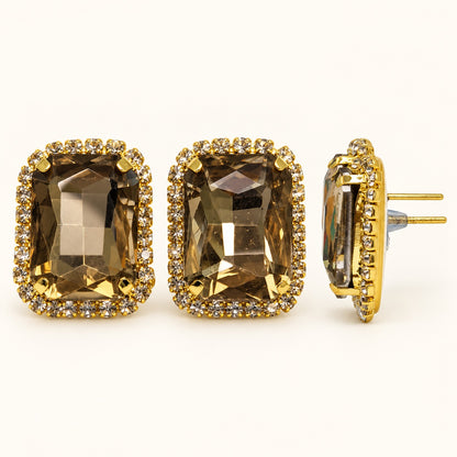 Side view of Regal Champagne Halo Studs showing the claw setting and push-back post