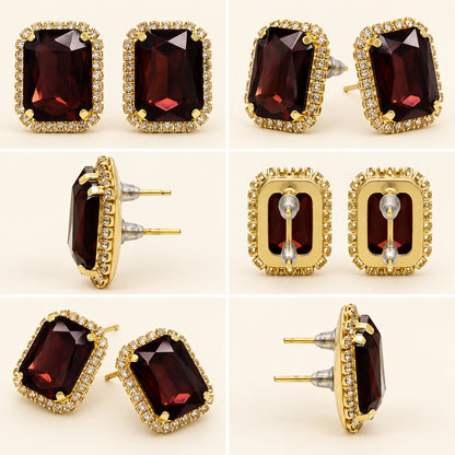 360 degree view of Regal Wine Halo Studs gold-tone earrings
