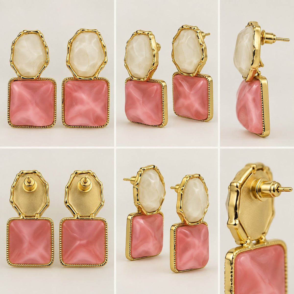 360 degree view of Rose Marble Square Drops earrings