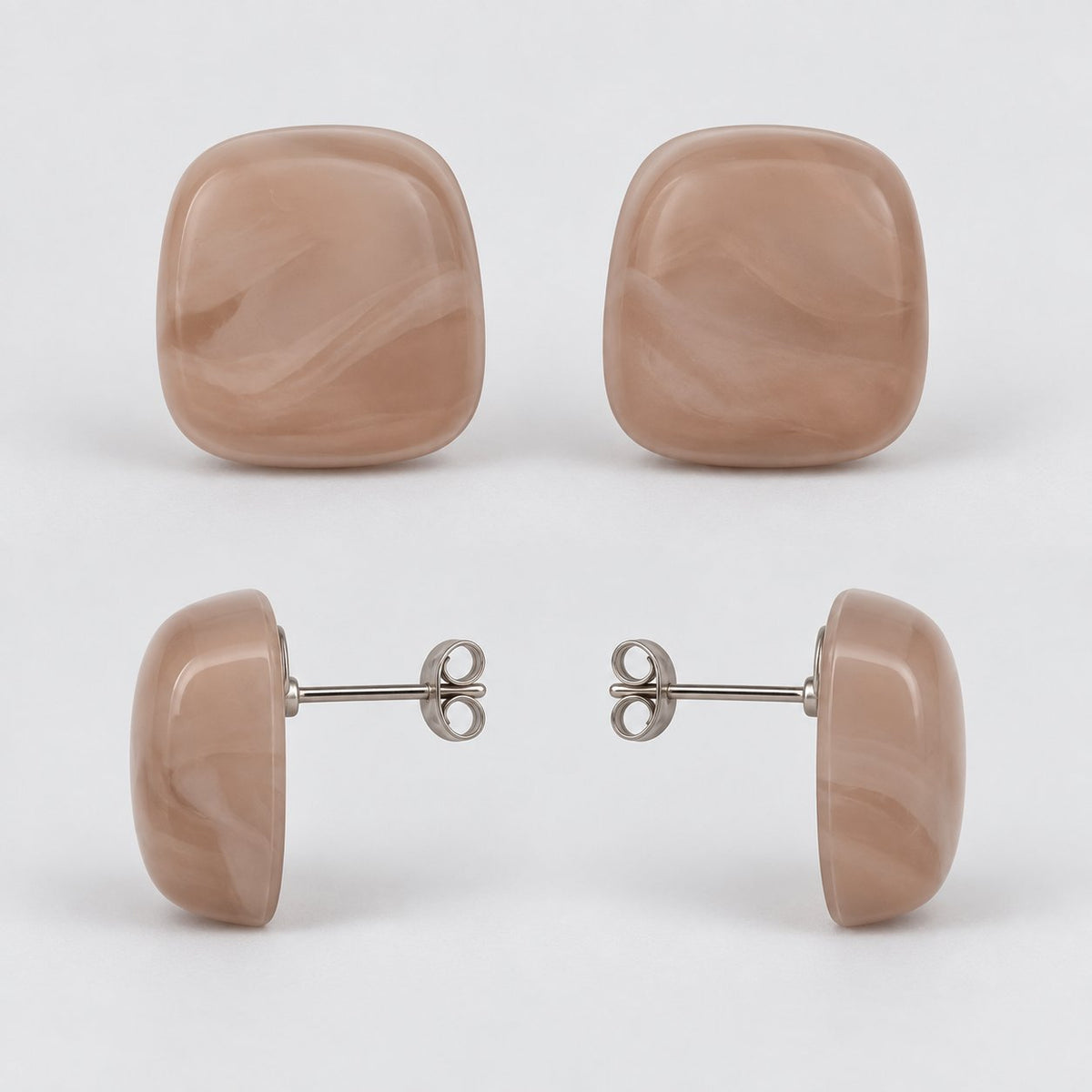 Side view of Rose Petal Cabochon Studs showing the domed profile and silver-tone post