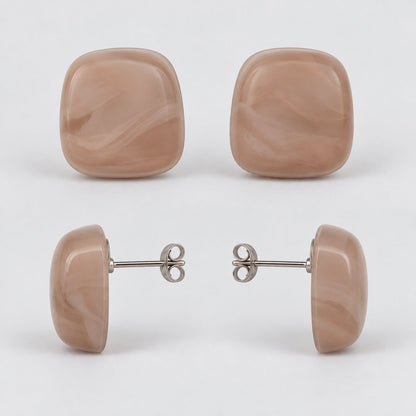 Side view of Rose Petal Cabochon Studs showing the domed profile and silver-tone post