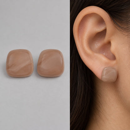 Model wearing Rose Petal Cabochon Studs rose petal stud earrings