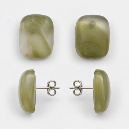 Side view of Sage Mist Cabochon Studs showing the domed profile and silver-tone post
