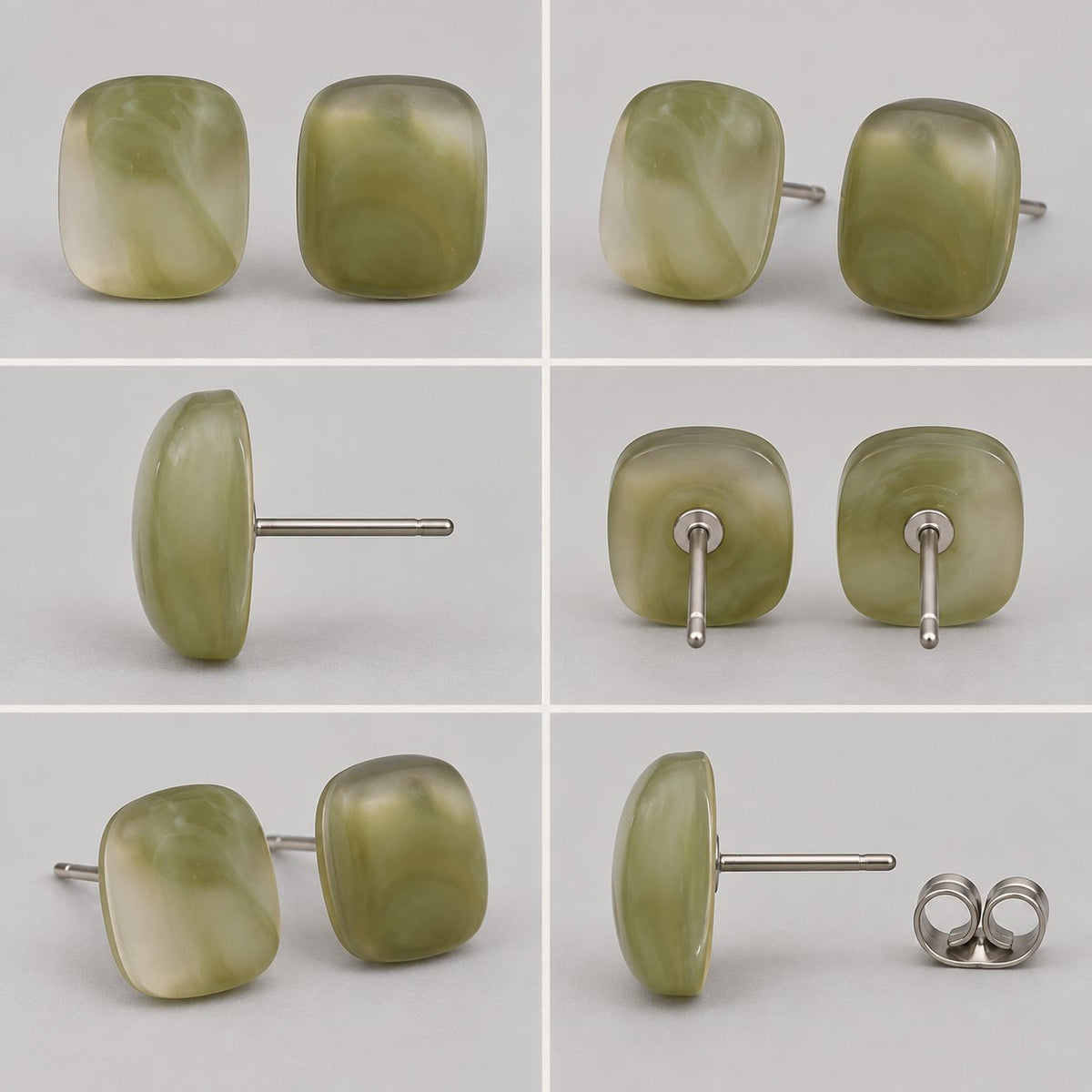 360 degree view of Sage Mist Cabochon Studs cushion earrings