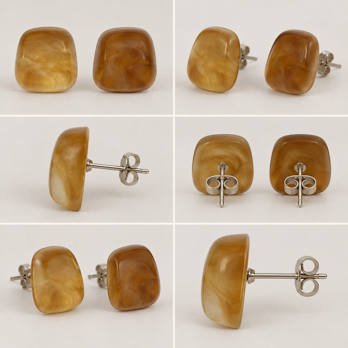 360 degree view of Sunlit Amber Cabochon Studs cushion earrings