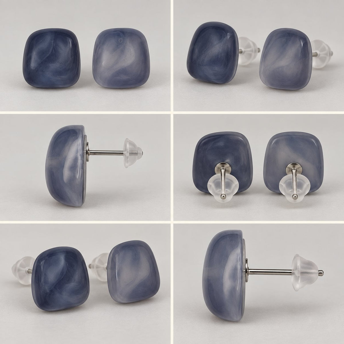360 degree view of Twilight Blue Cabochon Studs cushion earrings