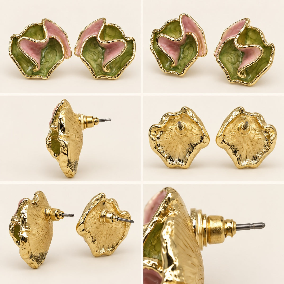360 degree view of Verdant Rose Enamel Studs
