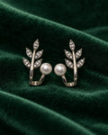 ZILURA Olive Leaf Pearl Earrings - silver-tone artificial earrings