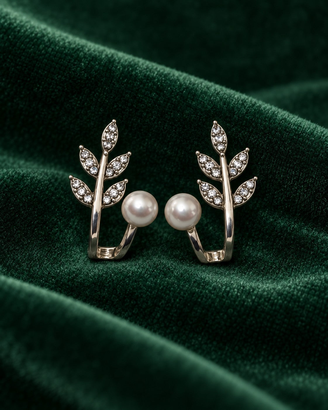 ZILURA Olive Leaf Pearl Earrings - silver-tone artificial earrings
