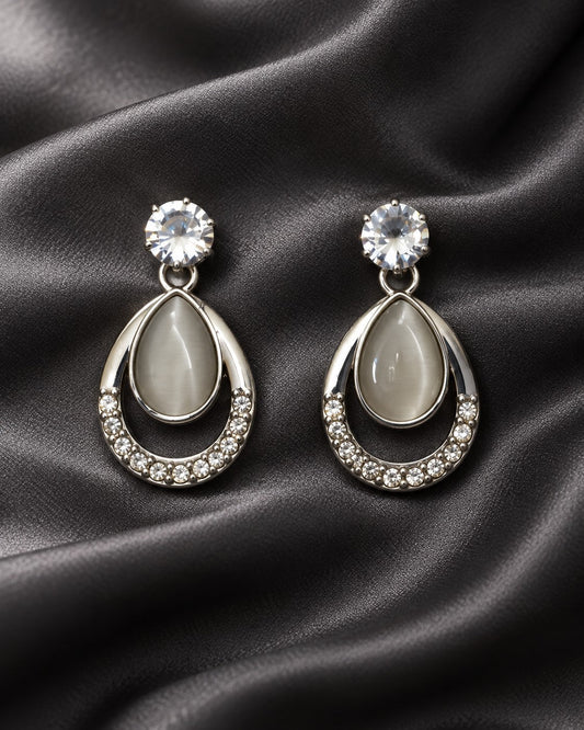 ZILURA Celeste Cat-Eye Teardrop Drops - silver-tone artificial earrings